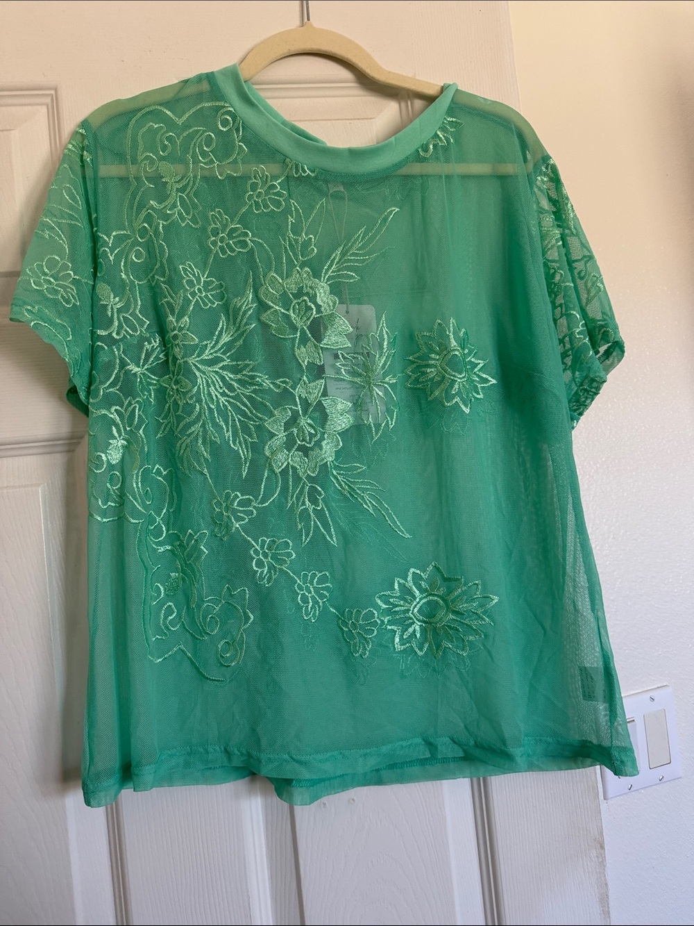 Sheer Embroidered Green Women's Top
